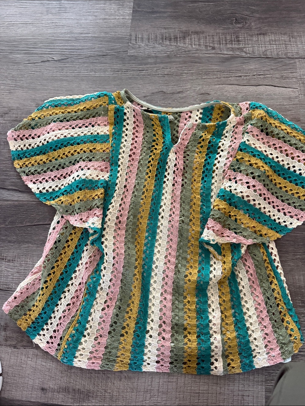 Eva Franco Multicolor Crochet Stripe Top — Teal, Mustard, Pink & Cream - Picture 3 of 3